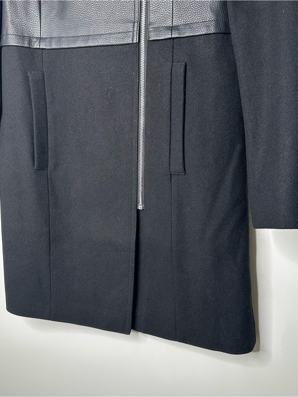 Express NEW! Black Wool Blend Faux Leather Moto Longline Jacket Coat Small - Picture 8 of 10